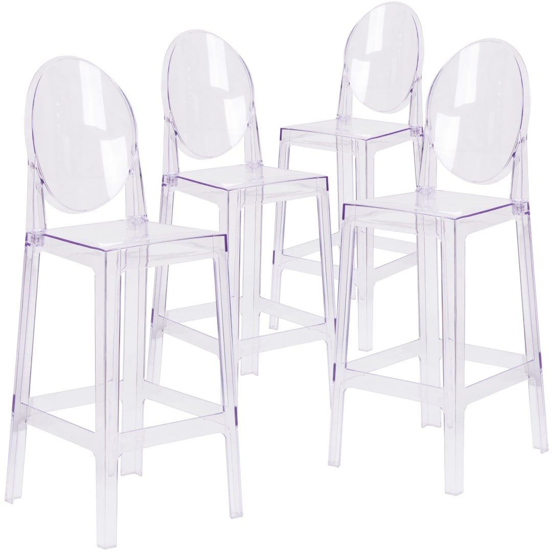 Revna 4 Pack Revna Ghost Barstool with Oval Back in Revna Transparent Crystal