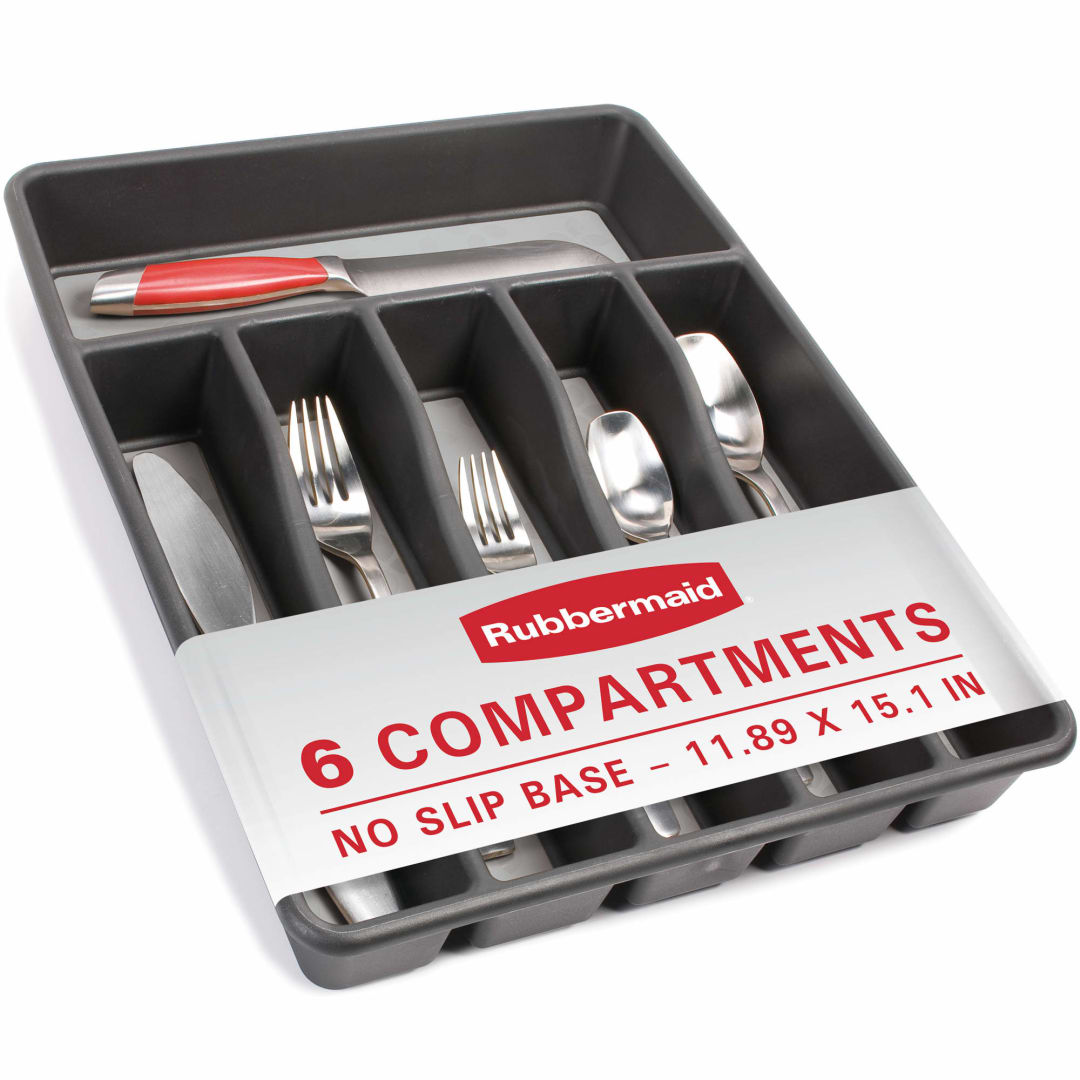 Rubbermaid® No-Slip Silverware Tray Organizer, Large, Black with Gray