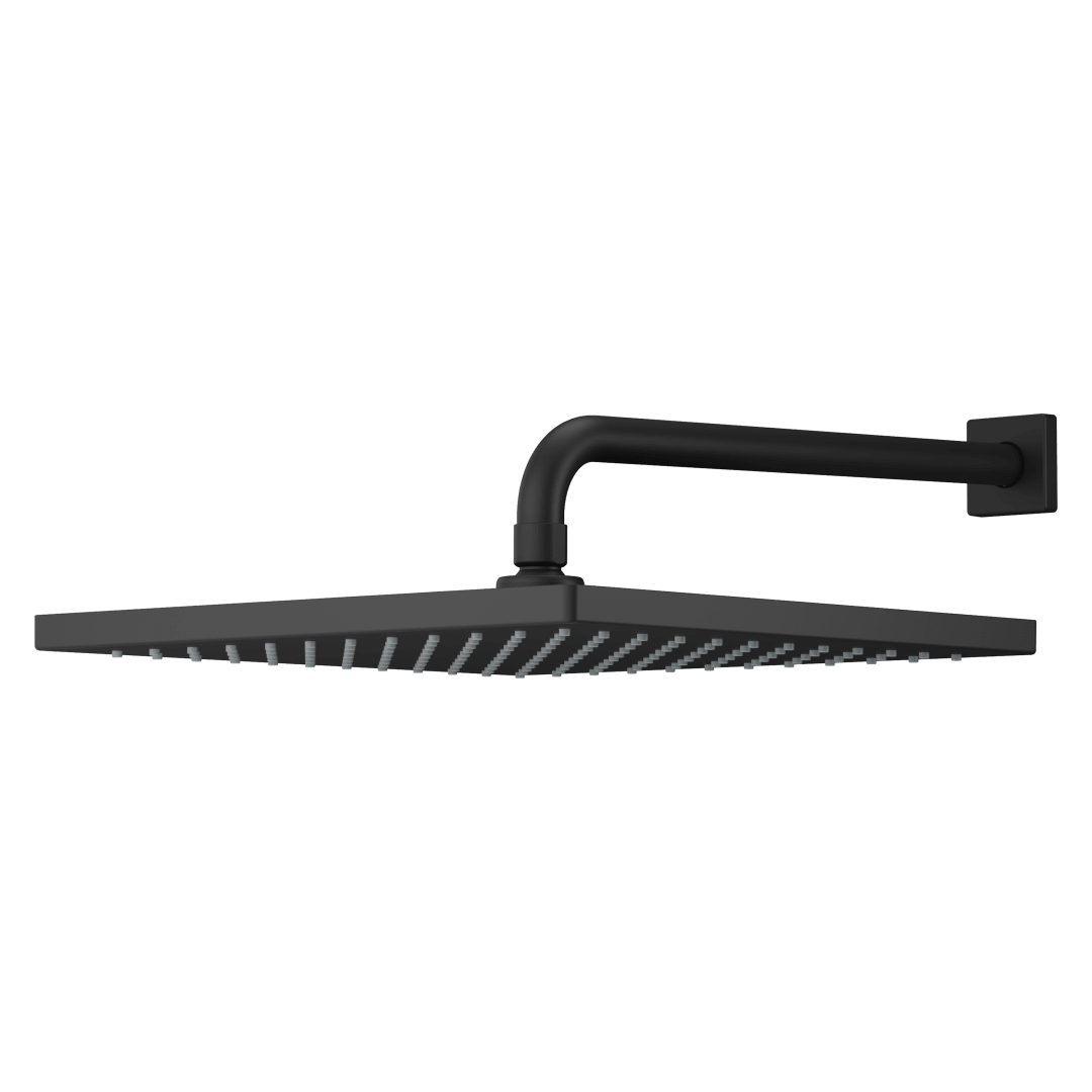 Modern 12 in. Square Showerhead, Arm and Flange in Matte Black