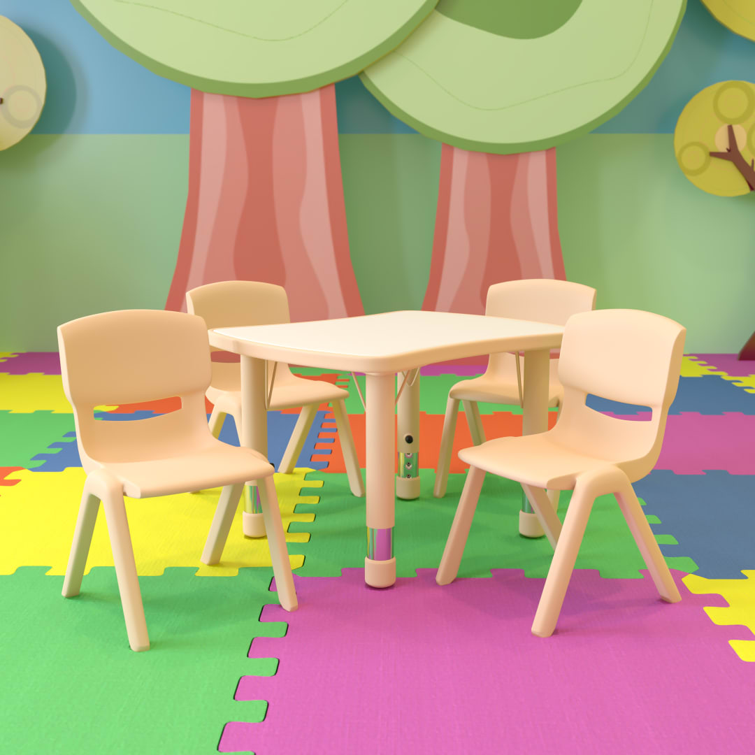 Emmy 21.875"W x 26.625"L Rectangular Natural Plastic Height Adjustable Activity Table Set with 4 Chairs