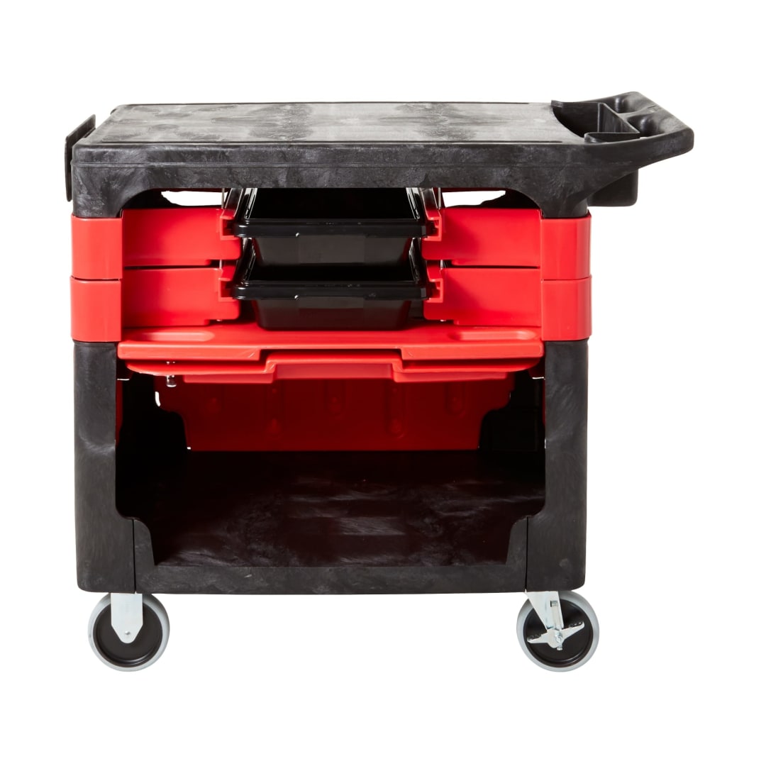 Trades Cart with Locking Cabinet, Includes 2 Parts Boxes and 4 Parts Bins, Black