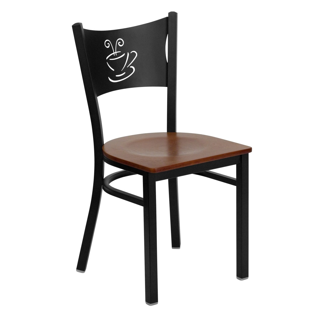 4 Pk. HERCULES Series Black Coffee Back Metal Restaurant Chair - Cherry Wood Seat