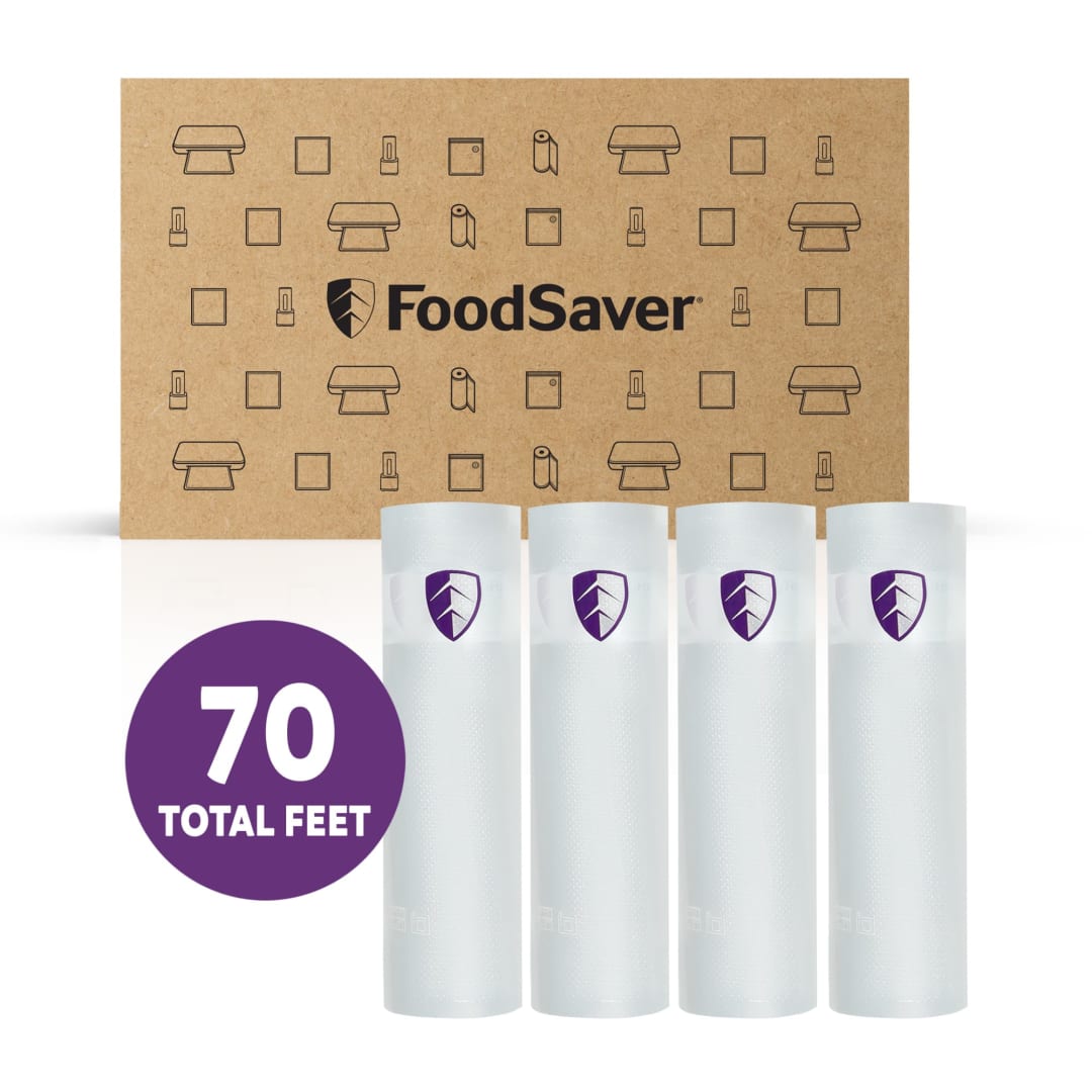 FoodSaver Heavy Duty Vacuum Sealer Rolls, 4 Pack 8" x 17.5' Rolls (70 Total Feet), 30% Thicker BPA-Free Bags for Food Storage, Sous Vide, Meal Prep