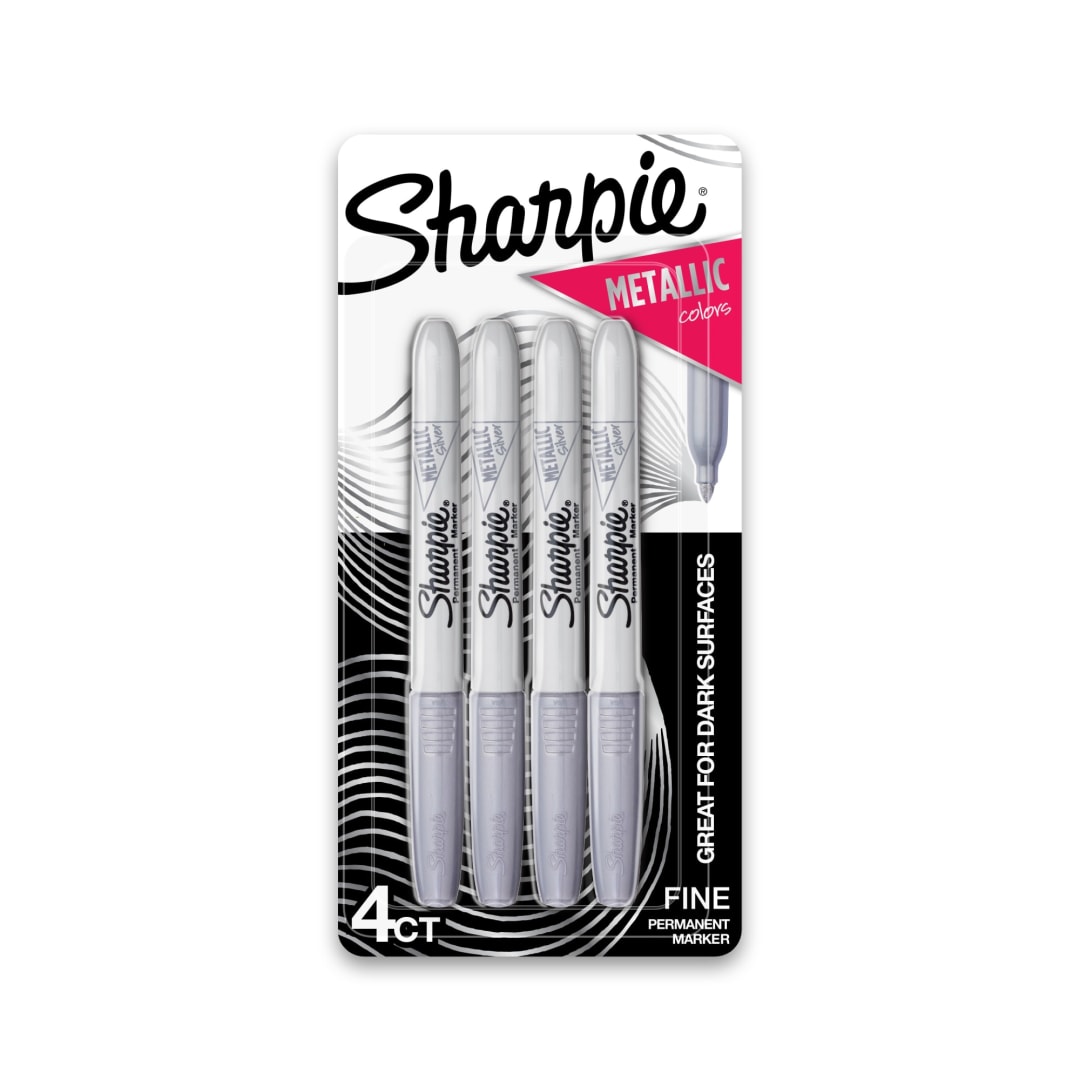 Sharpie® Metallic Permanent Markers, Fine Point, Silver, 4 Count