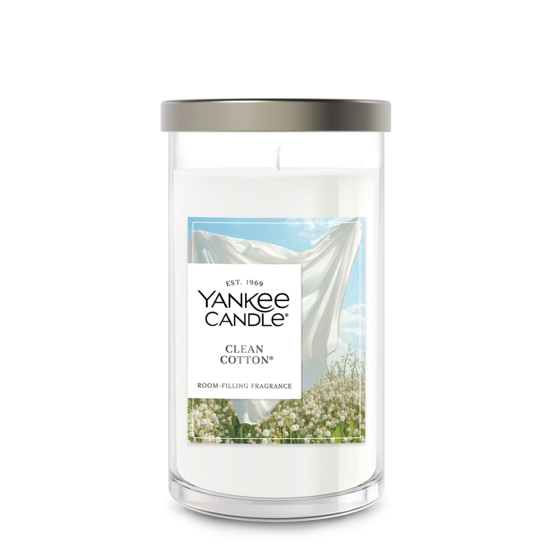 Yankee Candle® Medium Pillar Scented Candle with up to 115 Hour Burn Time, Premium Plant Wax Blend for Consistent Burn, 14.25 oz Pillar Candle with Room Filling Fragrance, Clean Cotton