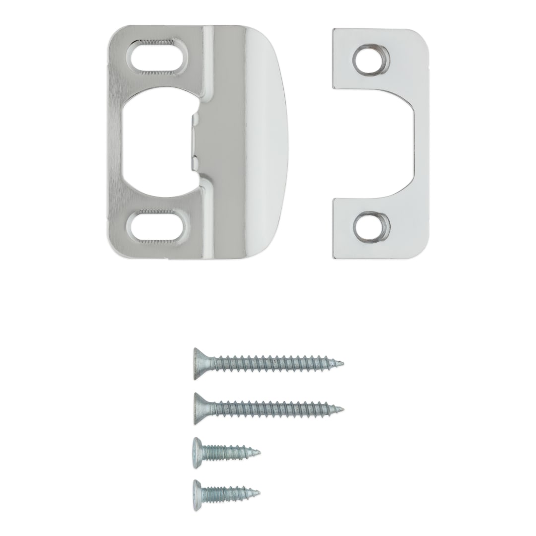 Round Corner Adjustable Extended Lip Strike for Knob/Lever in Polished Chrome or Satin Chrome Finish