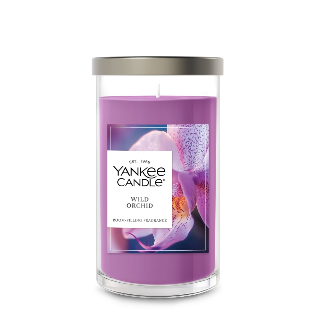 Yankee Candle® Medium Pillar Scented Candle with up to 115 Hour Burn Time, Premium Plant Wax Blend for Consistent Burn, 14.25 oz Pillar Candle with Room Filling Fragrance, Wild Orchid
