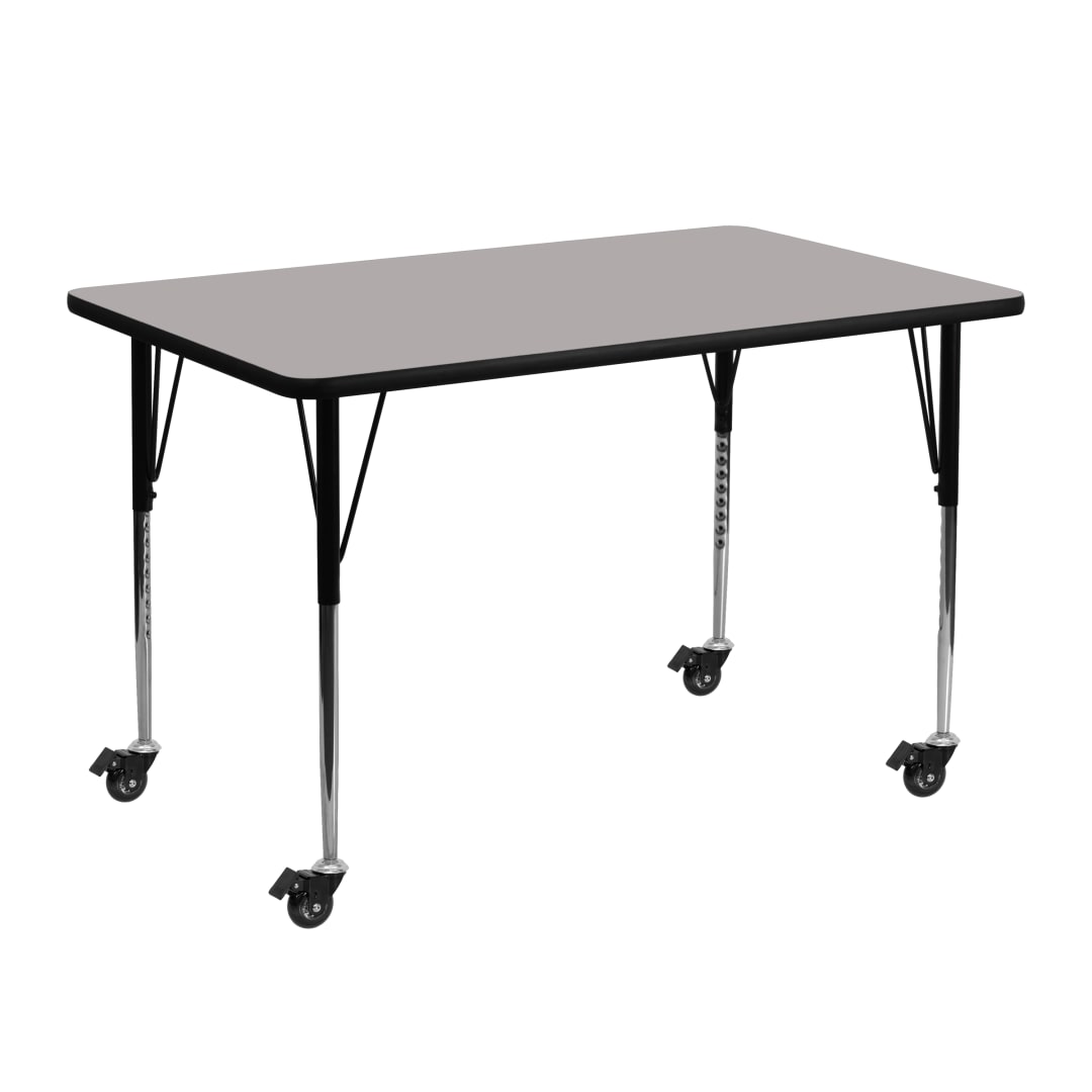 Wren Mobile 24''W x 48''L Rectangular Grey HP Laminate Activity Table - Standard Height Adjustable Legs
