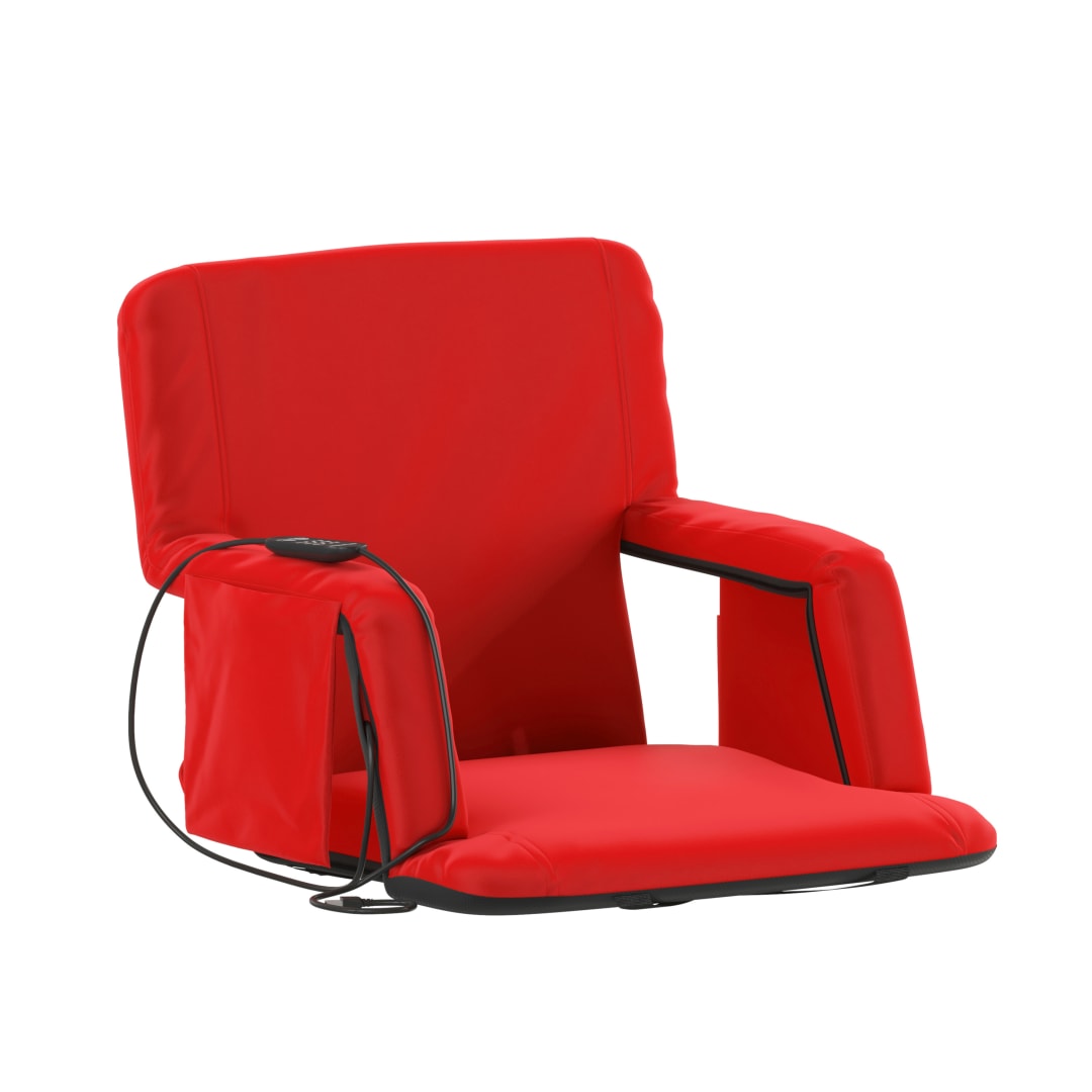 Malta Red Portable Heated Reclining Stadium Chair with Armrests, Heated Padded Back &amp; Heated Seat with Dual Storage Pockets and Backpack Straps
