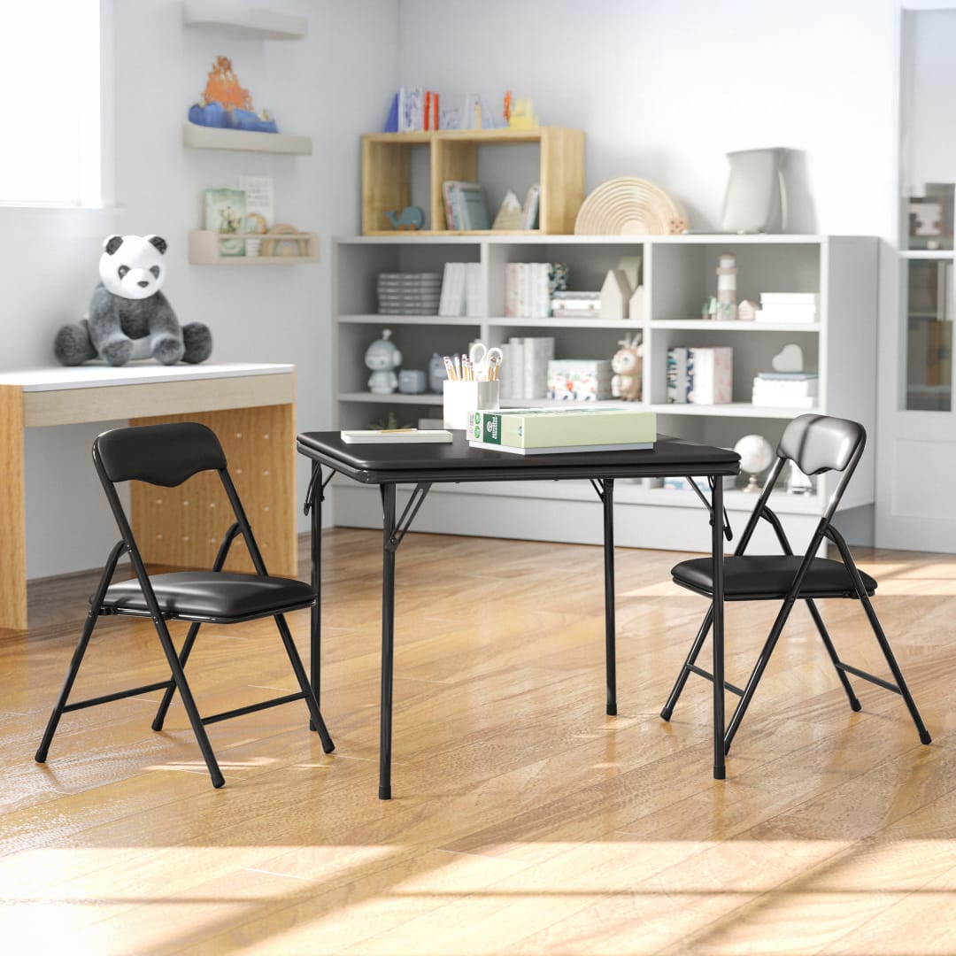 Mindy Kids Black 3 Piece Folding Table and Chair Set