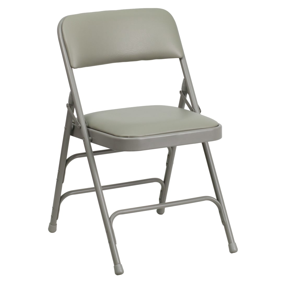 HERCULES Series Curved Triple Braced &amp; Double Hinged Gray Vinyl Metal Folding Chair