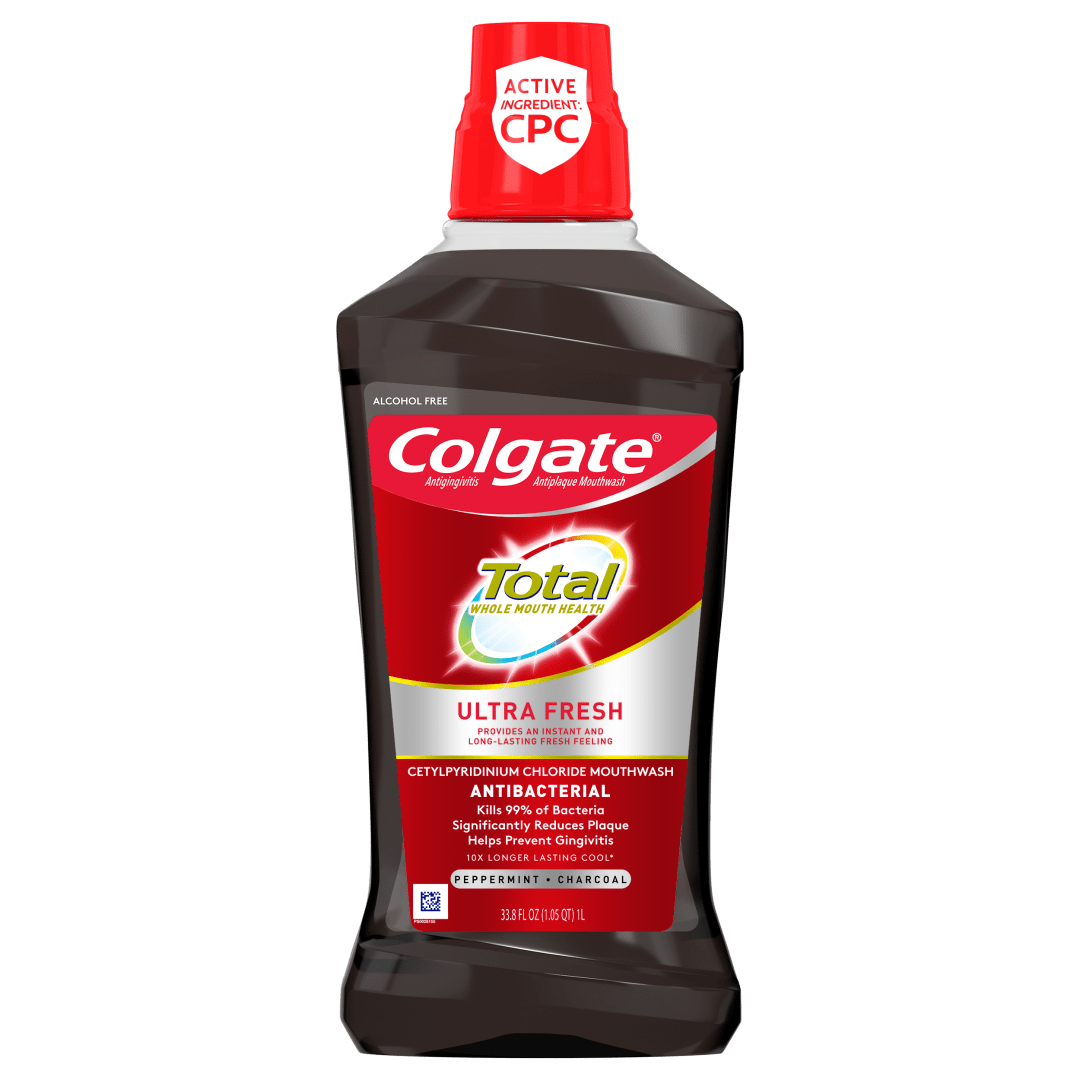 Colgate Total Ultra Fresh Peppermint Charcoal Mouthwash, Alcohol-Free Mouthwash, 33.8 Oz