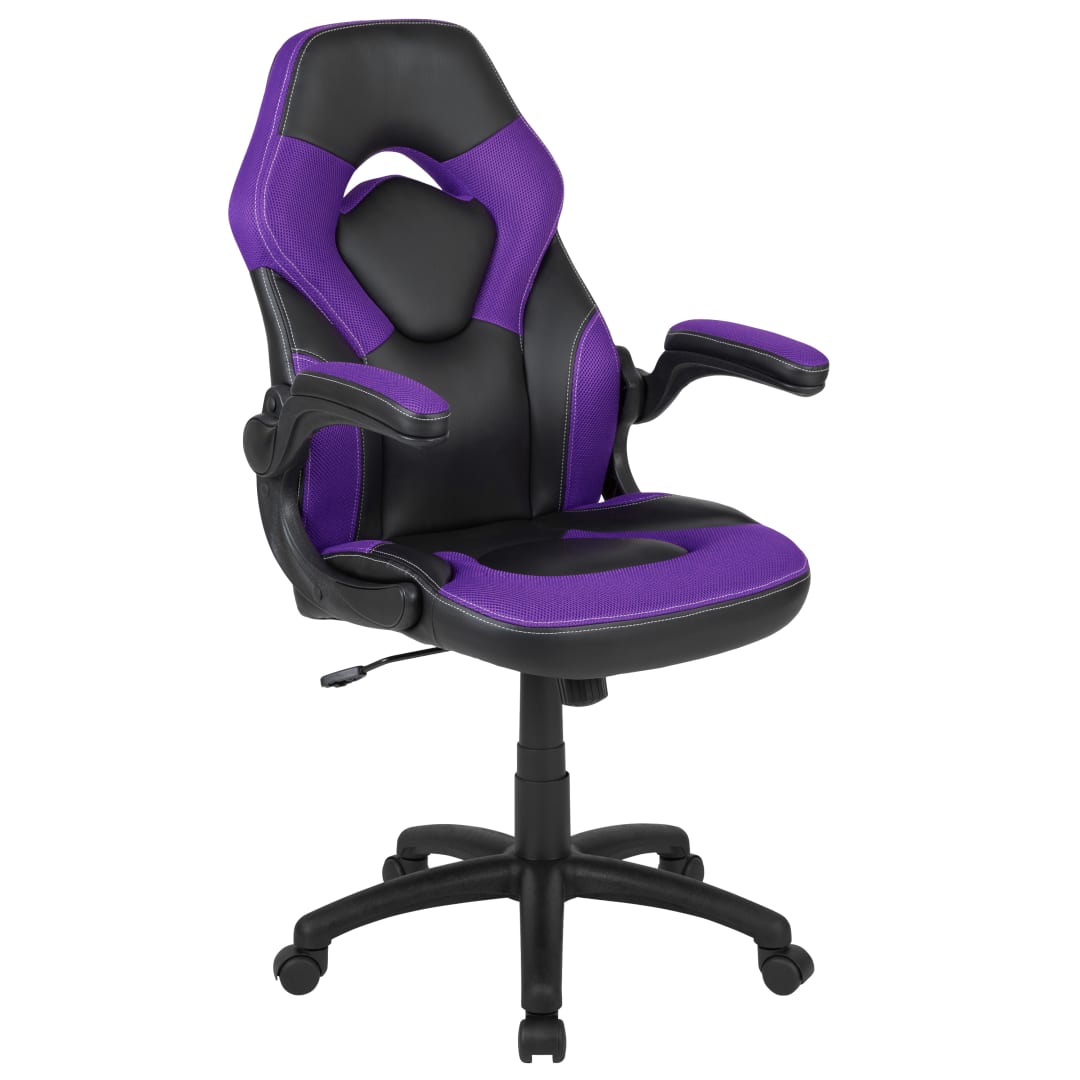 X10 Gaming Chair, Racing Style Ergonomic Office Chair, Height Adjustable Swivel Computer Chair with Flip-Up Arms, Purple/Black LeatherSoft