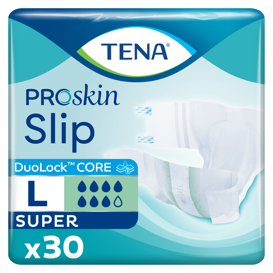 TENA ProSkin Slip Super – All-in-One Incontinence Briefs for Heavy Leakage, Adjustable Tabs, &amp; Dermatologically Tested - Large, Pack of 30