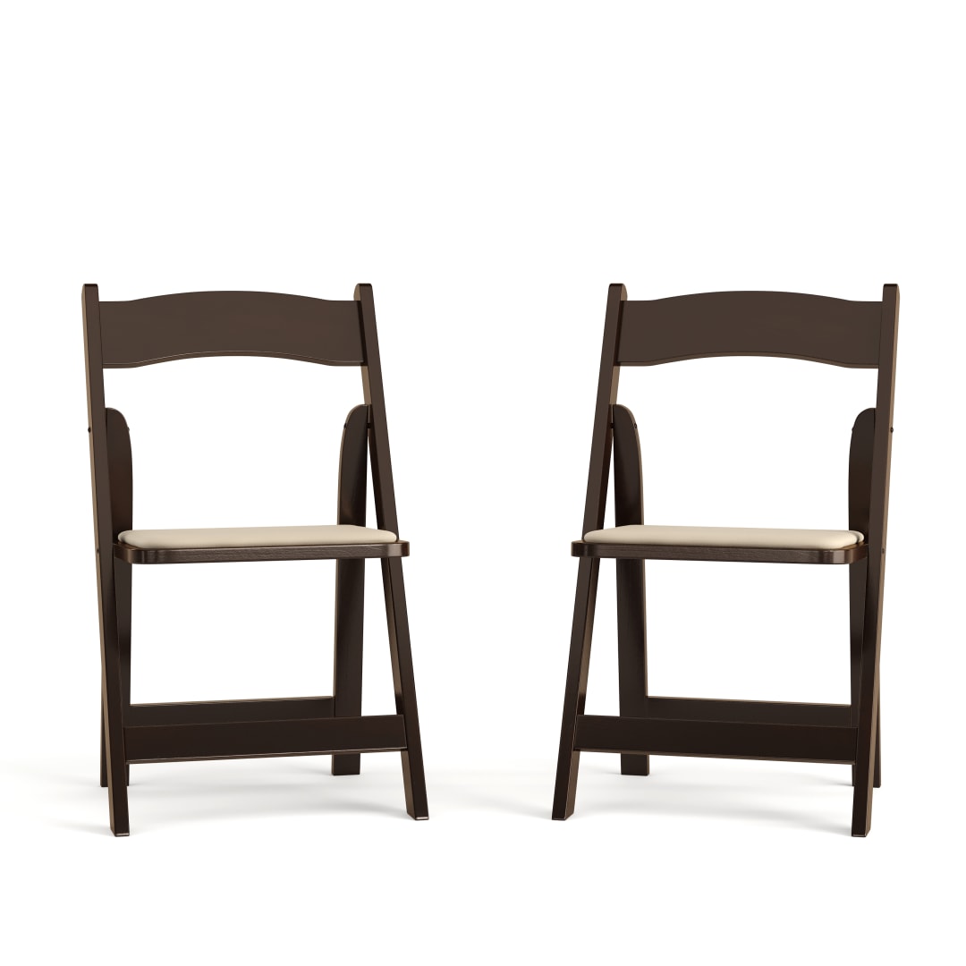 2 Pack HERCULES Series Fruitwood Wood Folding Chair with Vinyl Padded Seat