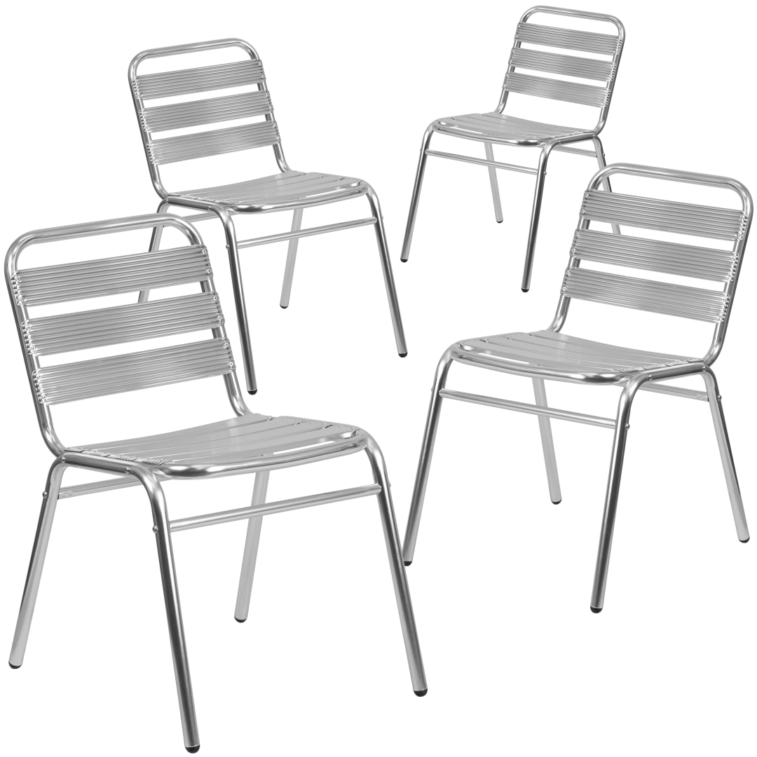 Lila 4 Pack Commercial Metal Indoor-Outdoor Restaurant Stack Chair with Triple Slat Back