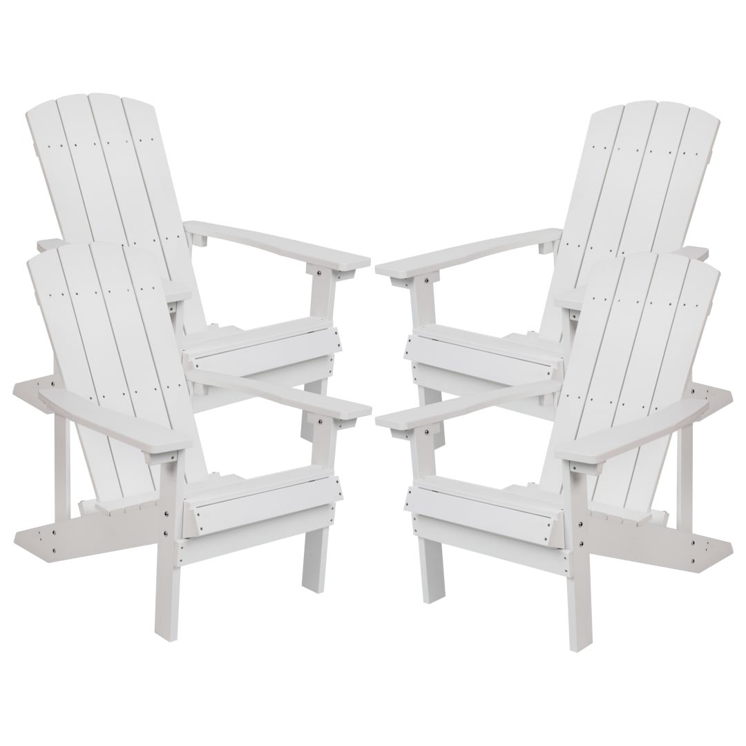 Set of 4 Charlestown All-Weather Poly Resin Wood Adirondack Chairs in White