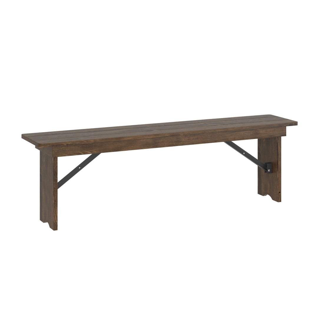 HERCULES 60" x 12" Antique Rustic Commercial Antique Solid Pine Farmhouse Folding Bench with Foldable Locking Legs
