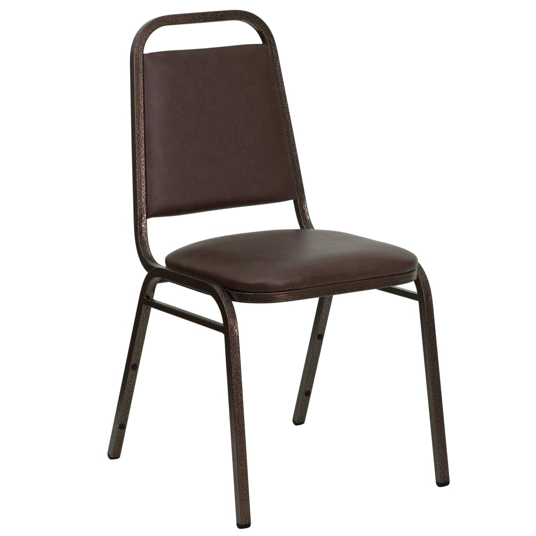 HERCULES Series Trapezoidal Back Stacking Banquet Chair in Brown Vinyl - Copper Vein Frame