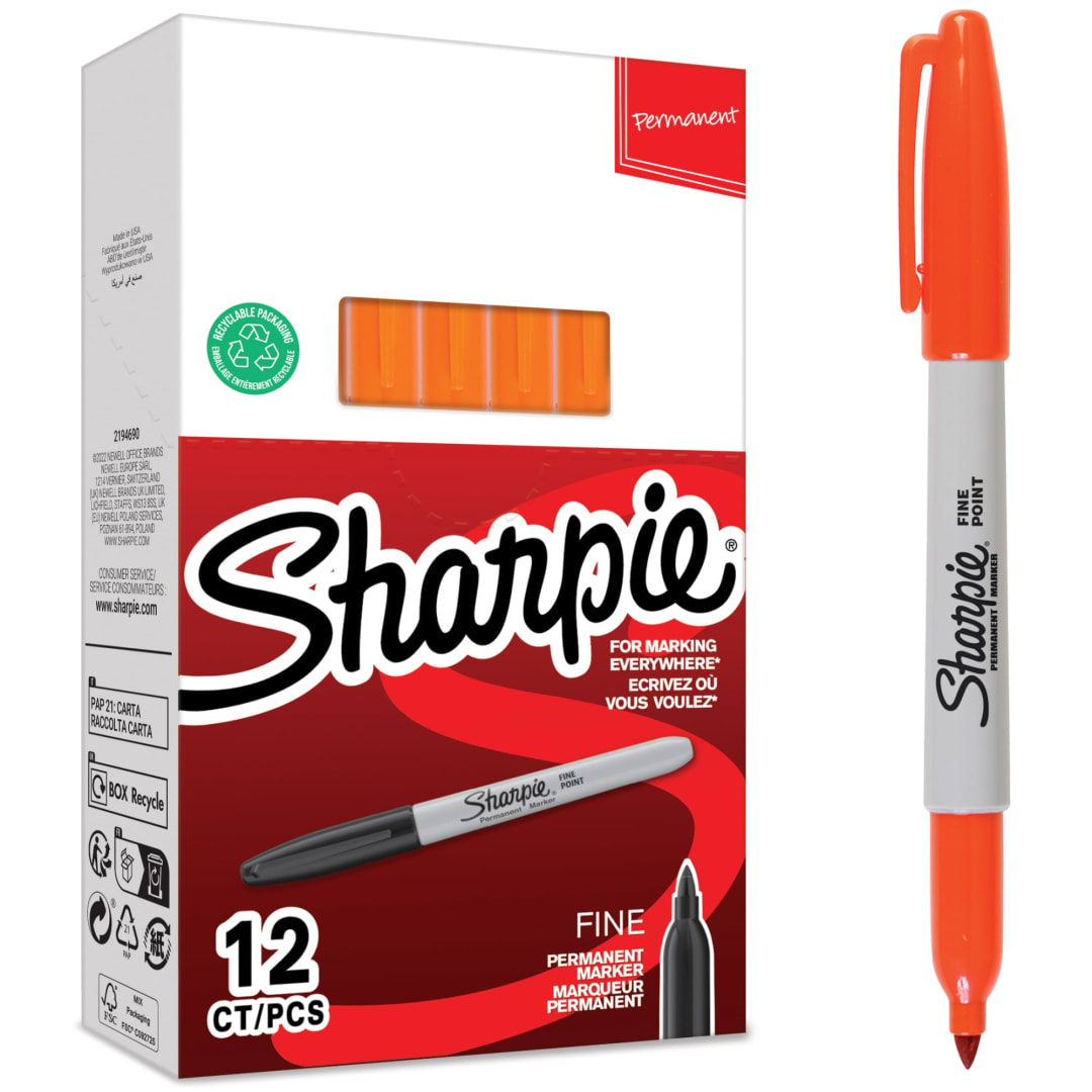 Sharpie® Permanent Markers | Fine Point | Orange | 12 Count