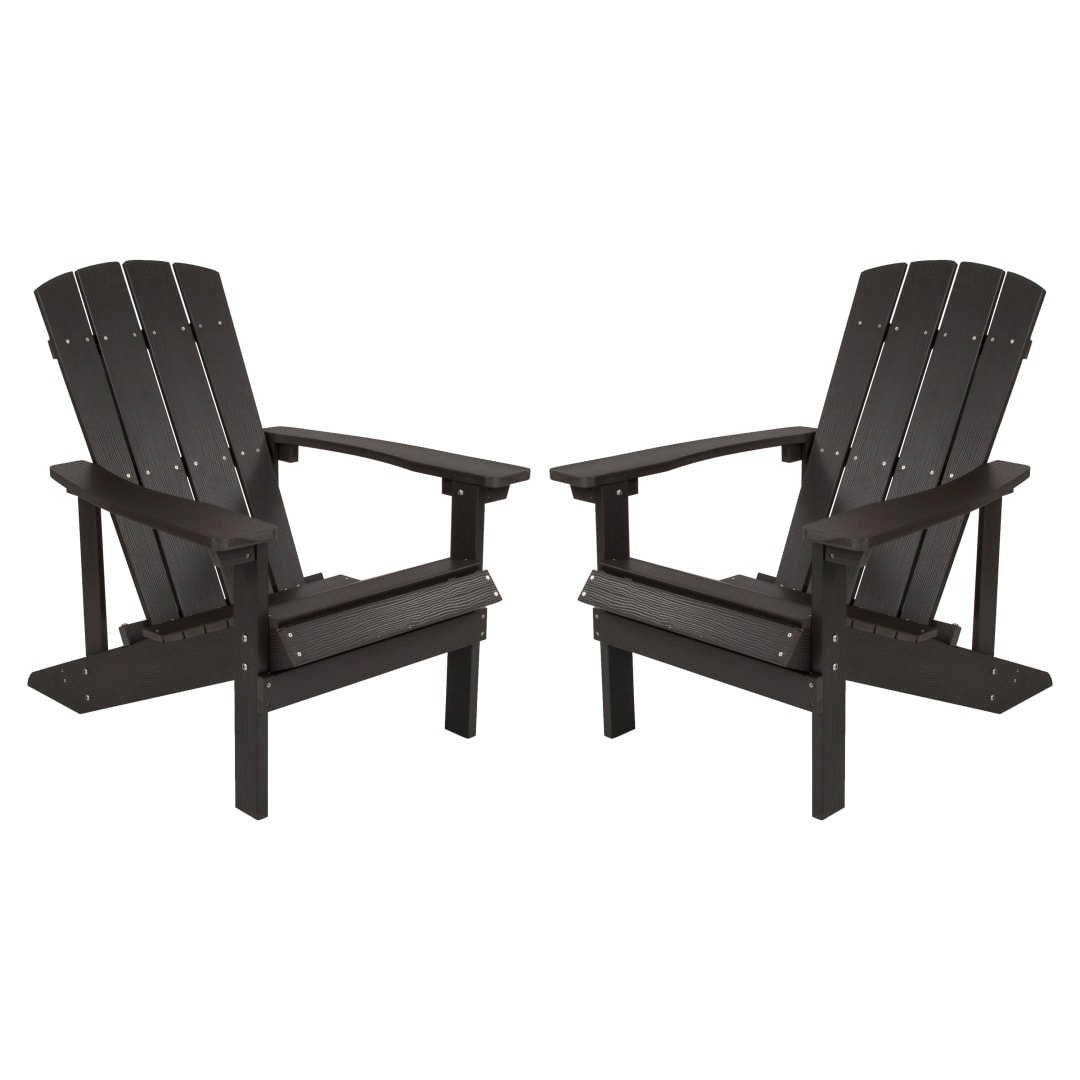 Set of 2 Charlestown All-Weather Poly Resin Wood Adirondack Chairs in Slate Gray