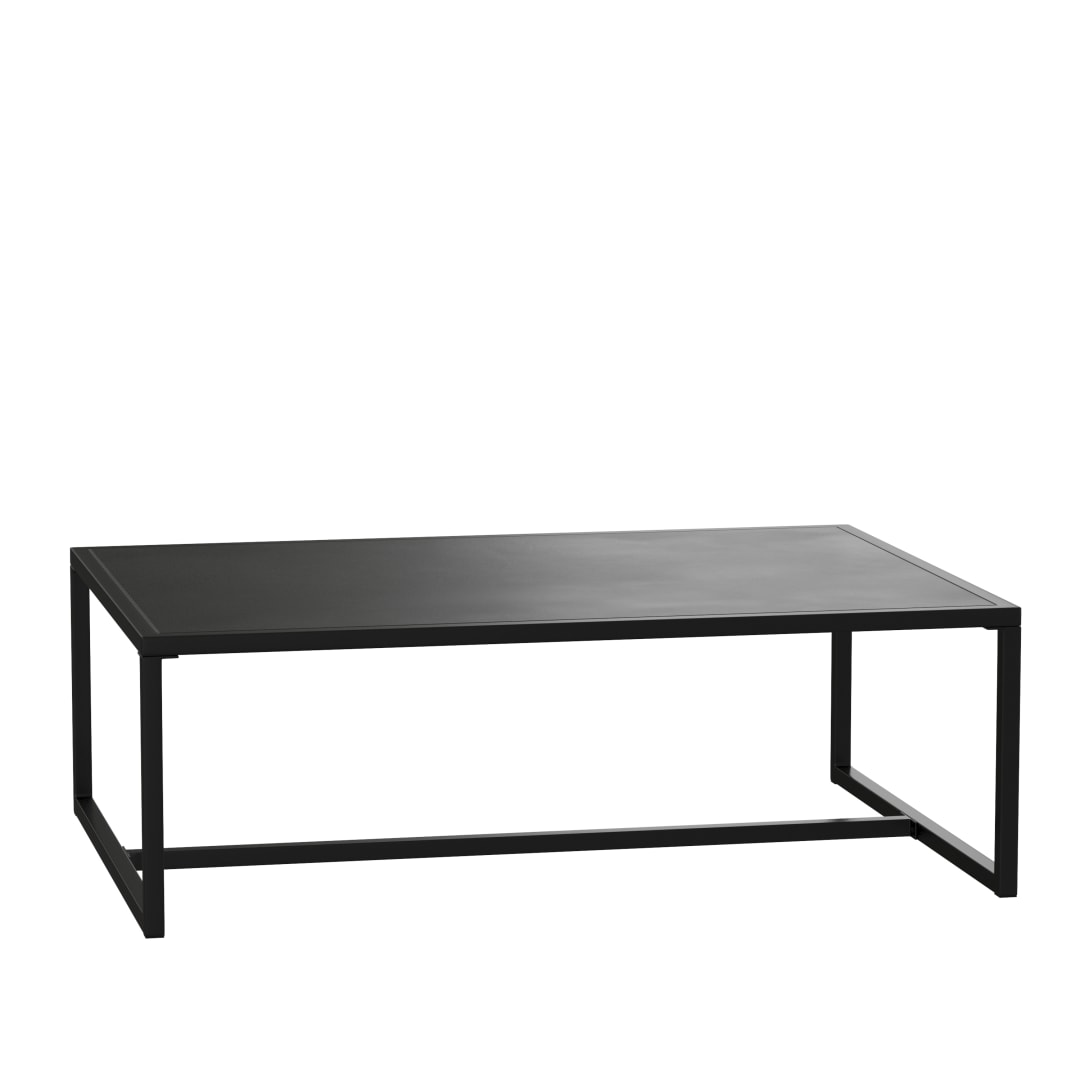 Brock Outdoor Patio Coffee Table Commercial Grade Black Coffee Table for Deck, Porch, or Poolside - Steel Square Leg Frame