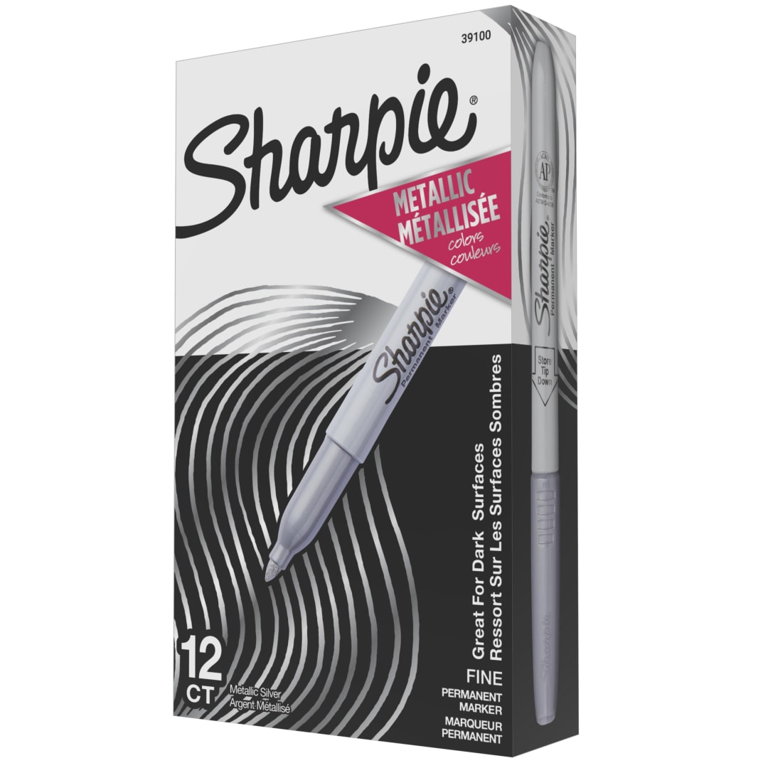 Sharpie® Metallic Permanent Markers, Fine Point, Silver, 12 Count