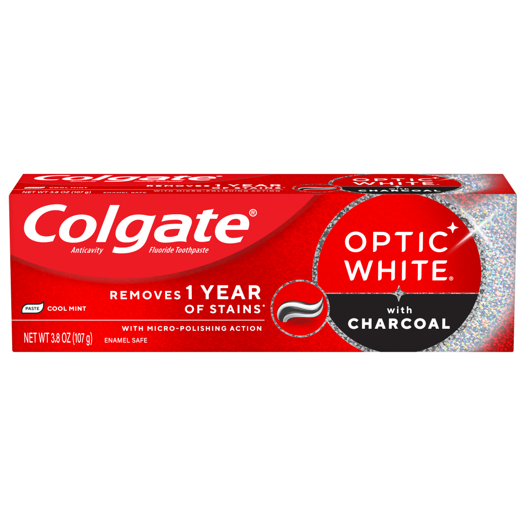 Colgate Optic White with Charcoal Teeth Whitening Toothpaste, Anticavity Toothpaste with Fluoride, Cool Mint Flavor, 3.8 OZ