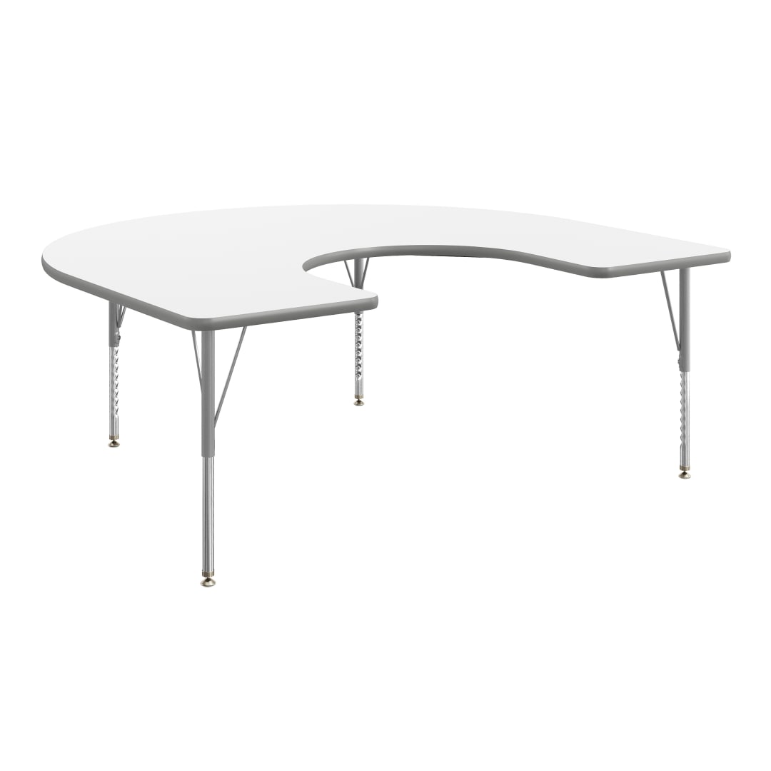 Wren 66'' x 60" Horseshoe Adjustable Height Activity Table, Thermal Laminate Top, Short Legs, White