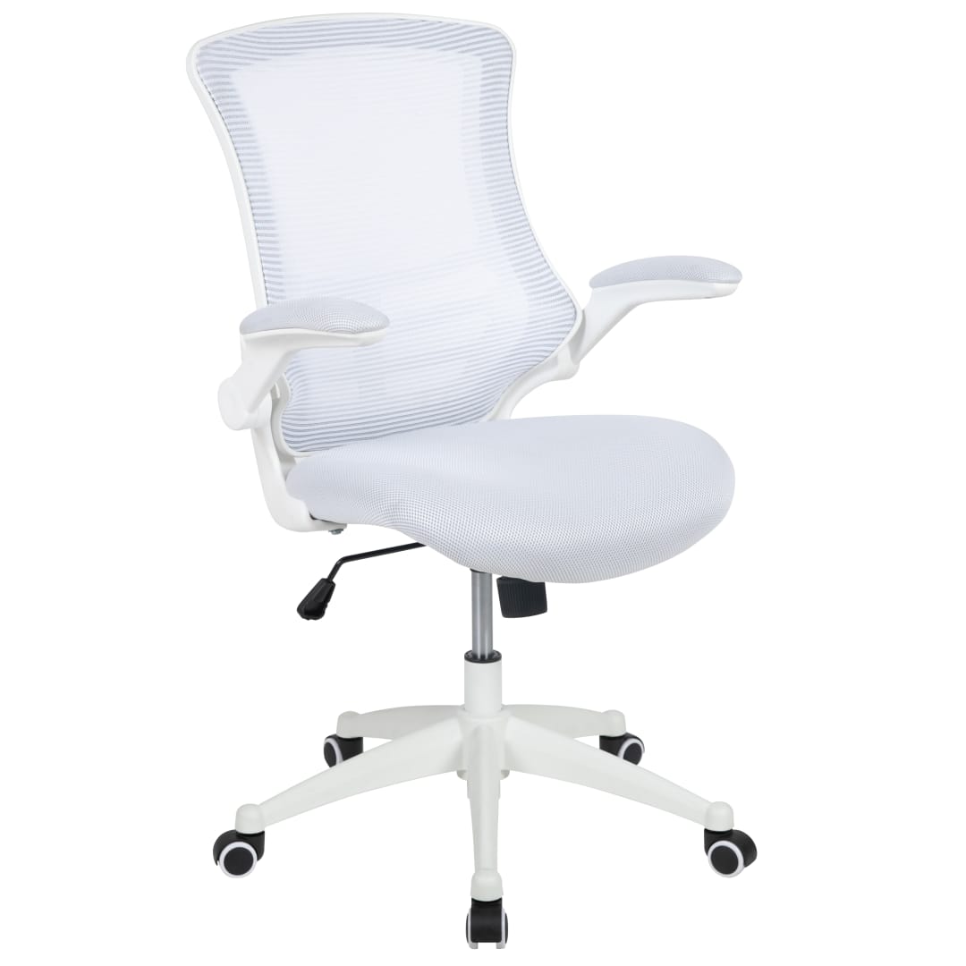Kelista Mid-Back White Mesh Swivel Ergonomic Task Office Chair with White Frame and Flip-Up Arms