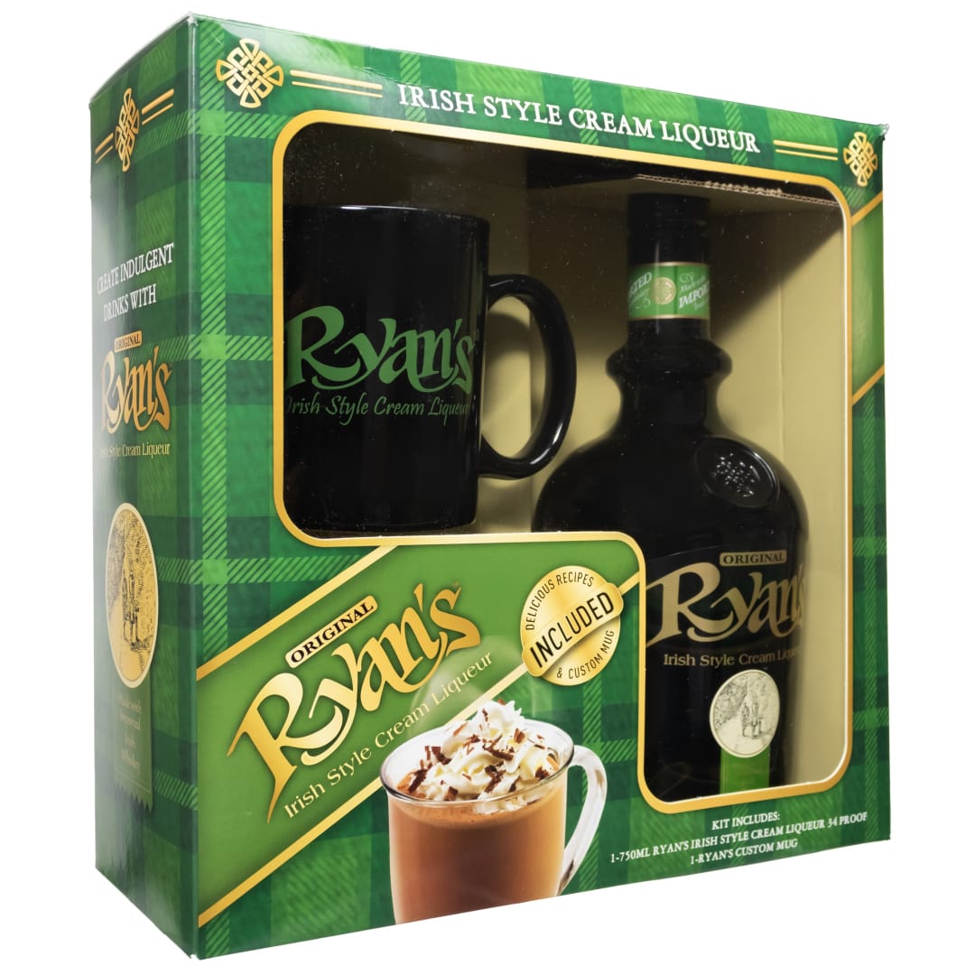 Ryans Irish Cream Liqueur 750ml 34 Proof with Coffee Cup