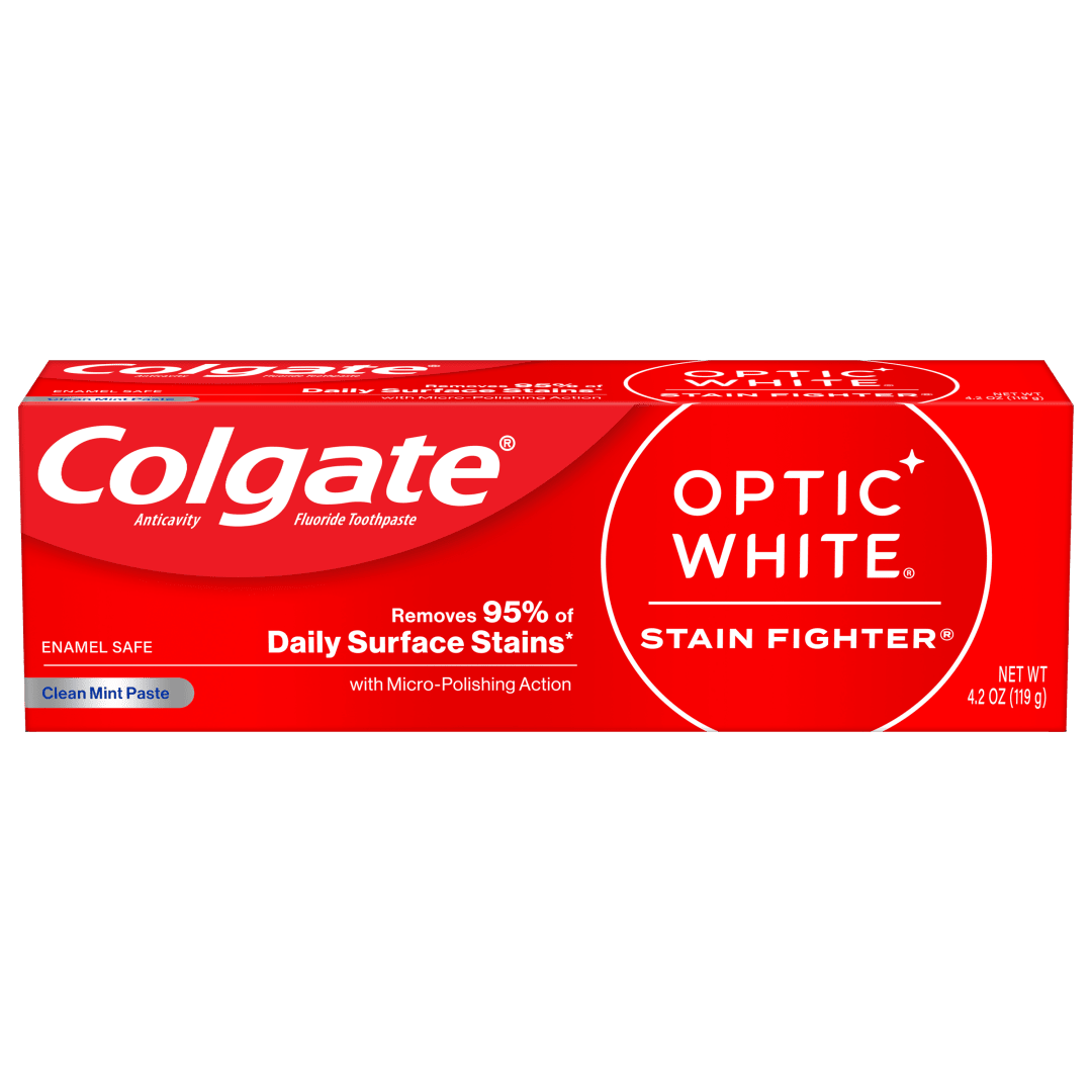 Colgate Optic White Stain Fighter Teeth Whitening Toothpaste, Clean Mint Paste