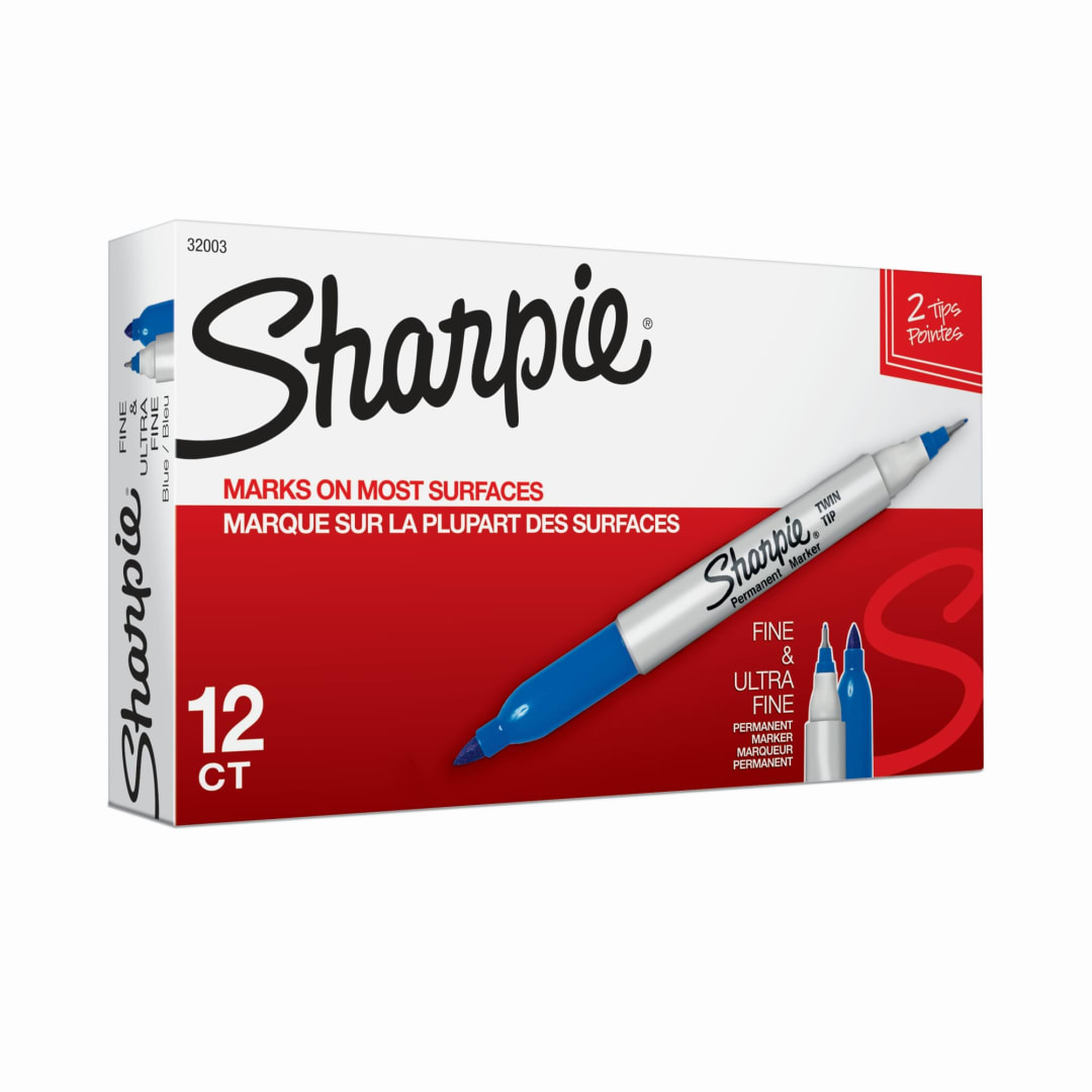 Sharpie® Twin Tip Permanent Markers, Fine and Ultra Fine, Blue, 12 Count
