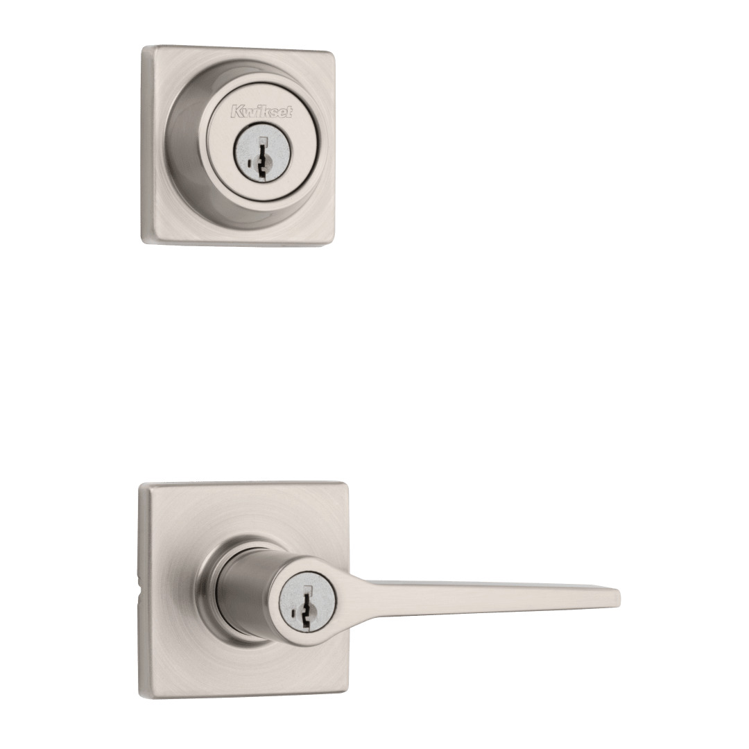 690 Hollis Keyed Entry Lever and Single Cylinder Deadbolt Combo Pack featuring SmartKey Security™ in Satin Nickel