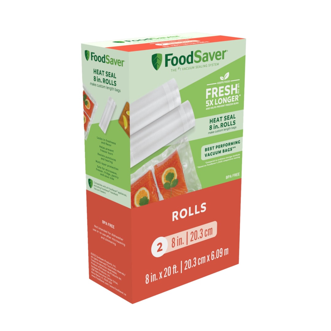 FoodSaver® Vacuum Seal Rolls for Custom Fit Airtight Food Storage and Sous Vide, 8" x 20', 2 Pack