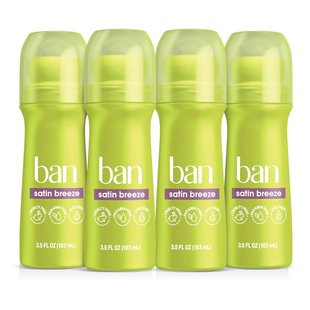 Ban Invisible Roll-On Antiperspirant Deodorant, Satin Breeze, 3.5 oz, 4pk