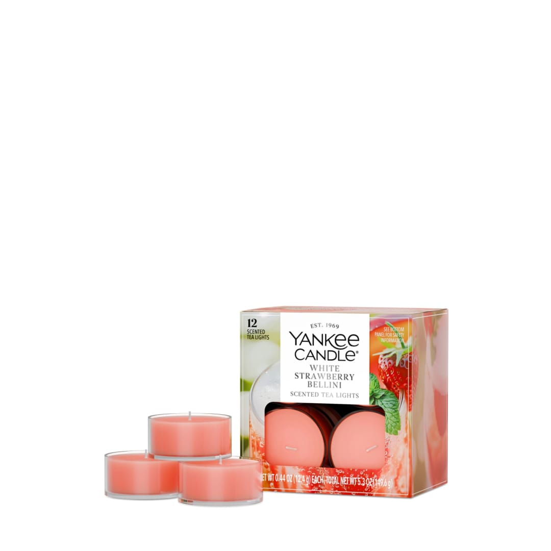Yankee Candle Scented Tealight Candles, 12-Pack, White Strawberry Bellini Mini Candles