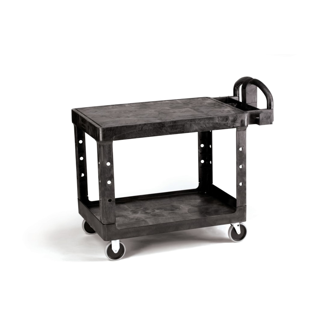 Heavy Duty Ergo Handle Utility Cart, Flat Shelf, Medium, Black