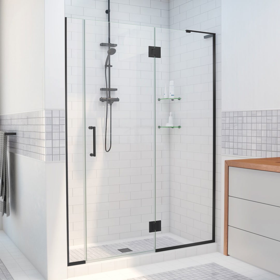 DreamLine Unidoor-X 55 1/2 - 56 inch W x 72 inch H Frameless Hinged Shower Door in Matte Black - Right Wall Installation