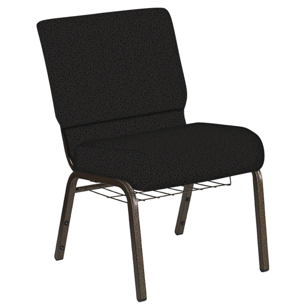 Embroidered 21''W Church Chair in Mirage Blissful Blue Fabric with Book Rack - Gold Vein Frame