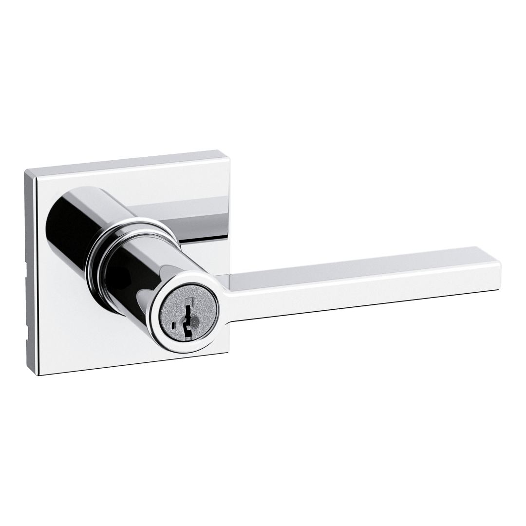 Casey Storeroom Keyed UL Lever featuring SmartKey Security™ in Polished Chrome