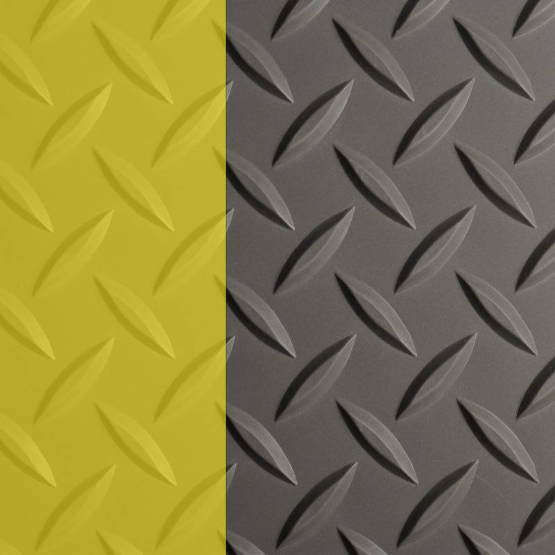 OBSOLETE WorkForce Vinyl Diamond Plate Commercial Grade Matting, 1/8" x 24" x 8', Gray w/ Yellow Border