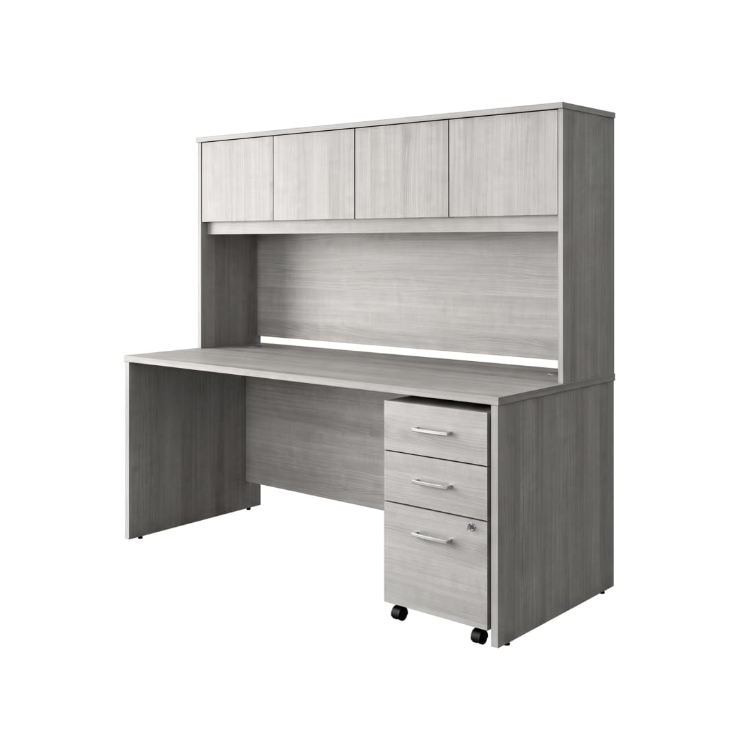 Cornerstone 71"W x 29.25"D Executive Desk with Hutch and 3-Drawer Mobile Pedestal, Slate Gray