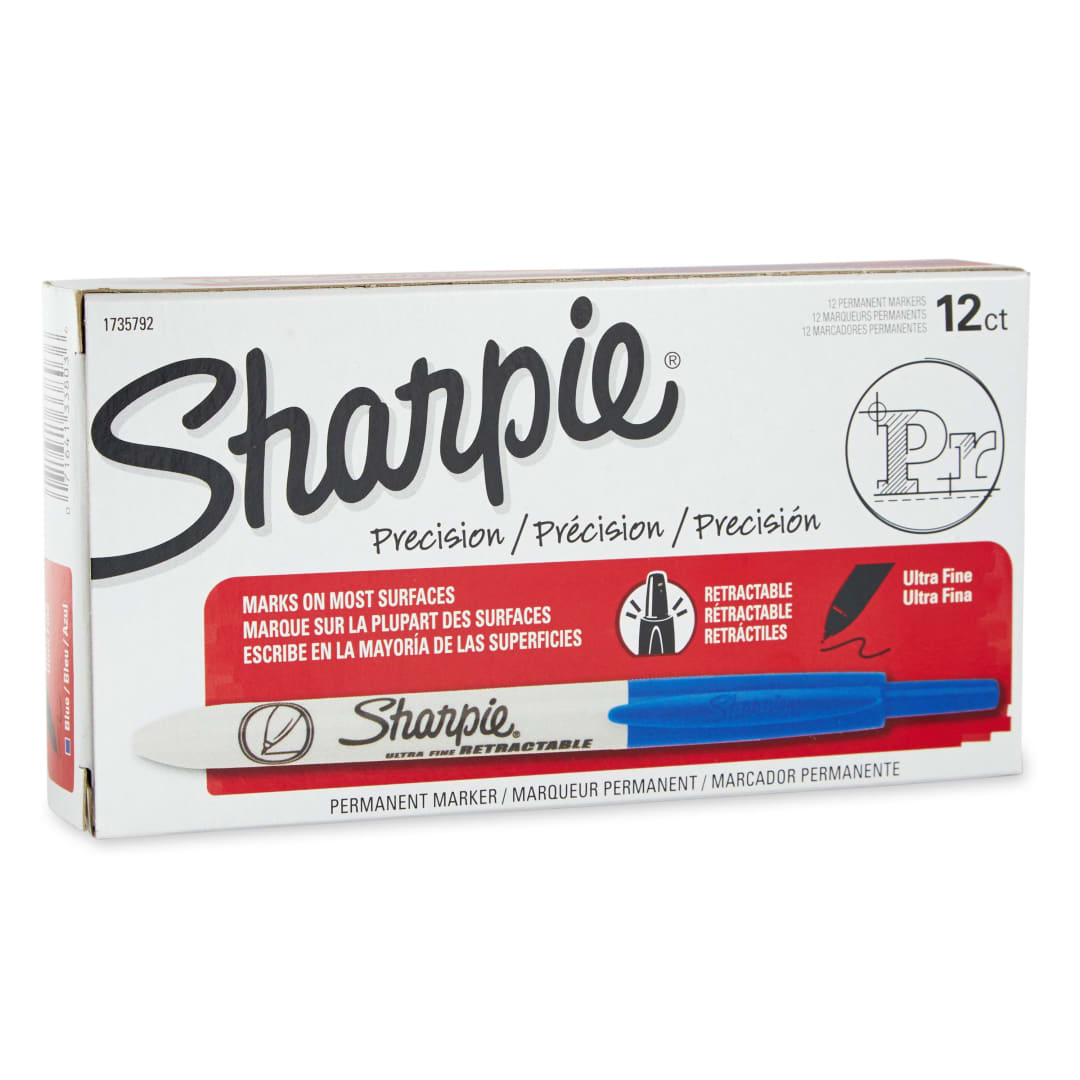 Sharpie® Retractable Permanent Markers, Ultra Fine Point, Blue, 12 Count