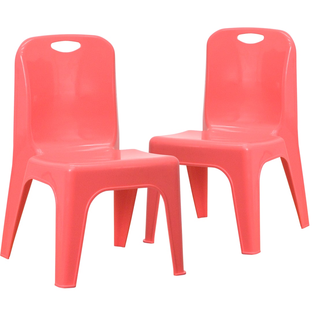 Whitney 2 Pack Red Plastic Stackable School Chair with Carrying Handle and 11" Seat Height
