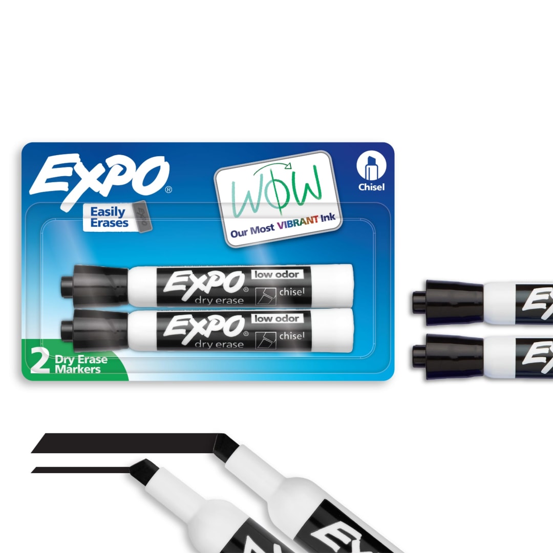 EXPO Dry Erase Markers, Low Odor Ink, Black, Chisel Tip, 2 Count