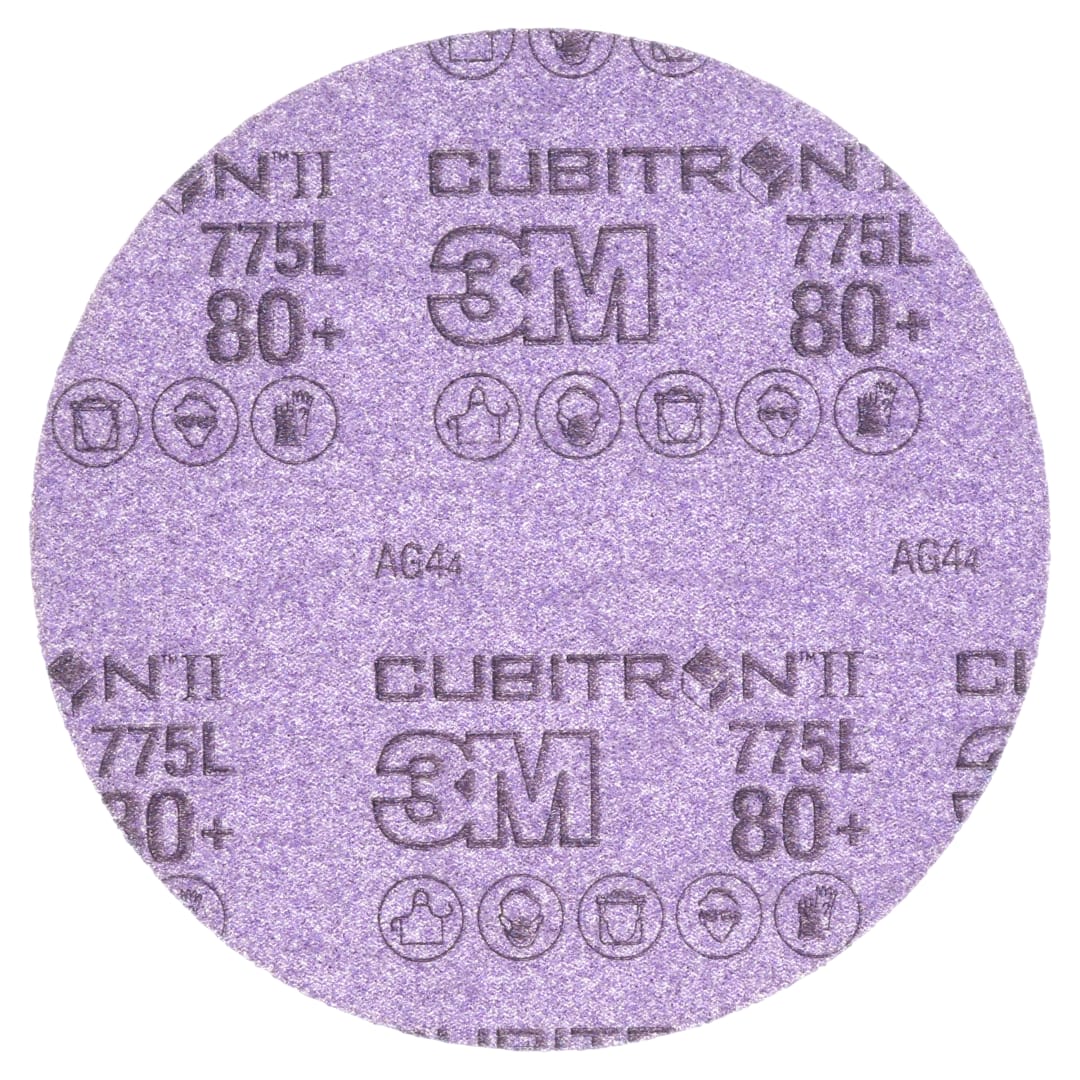 3M™ Cubitron™ II 775L Disk zımpara 80+, 80+ 3MIL, 6 in x NH, Die 600Z, 50/Carton, 250 ea/Case