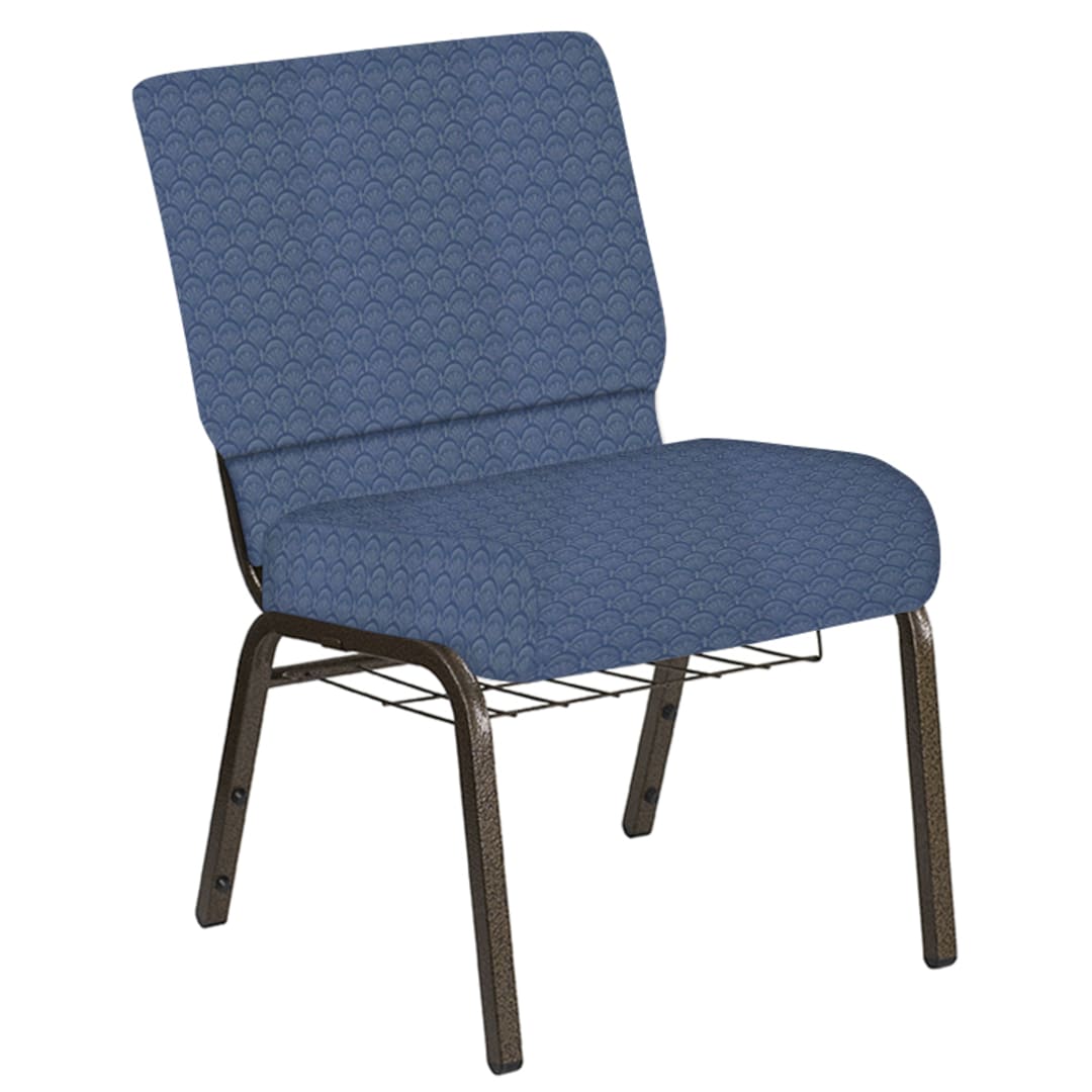 21''W Church Chair in Arches Mediterranean Fabric with Book Rack - Gold Vein Frame