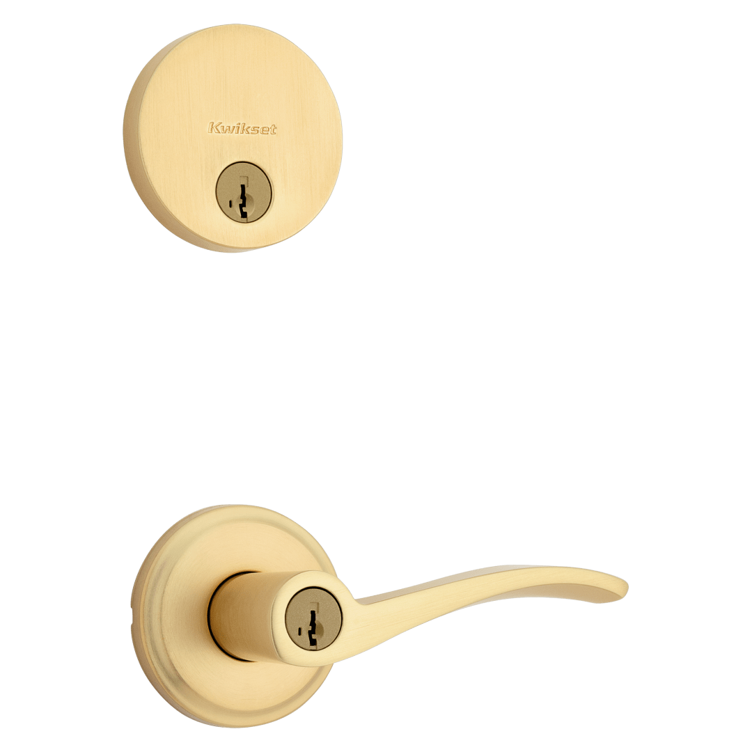 991 Sedona Keyed Entry Lever and Single Cylinder Deadbolt Combo Pack featuring SmartKey Security™ in Satin Brass