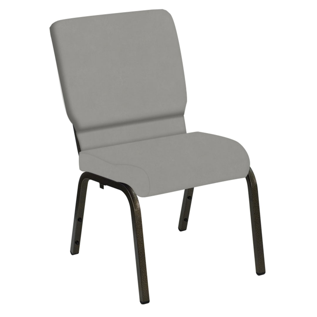 HERCULES Series 18.5''W Church Chair in E-Z Wallaby Gray Vinyl - Gold Vein Frame